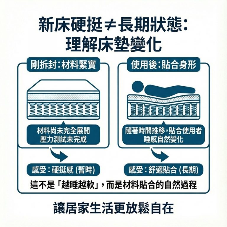 在材料沒有問題的狀況下,獨立筒床墊使用久以後會自然貼合身形,也會讓人覺得比較軟