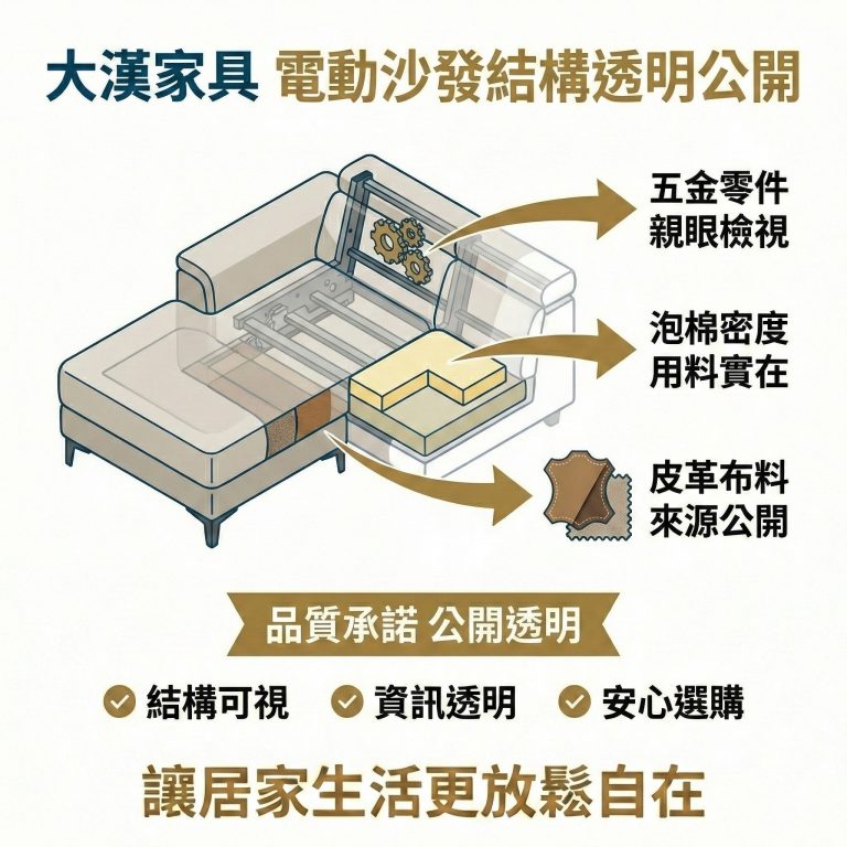 大漢家具的電動沙發結構用料公開透明，消費者可以親自檢視